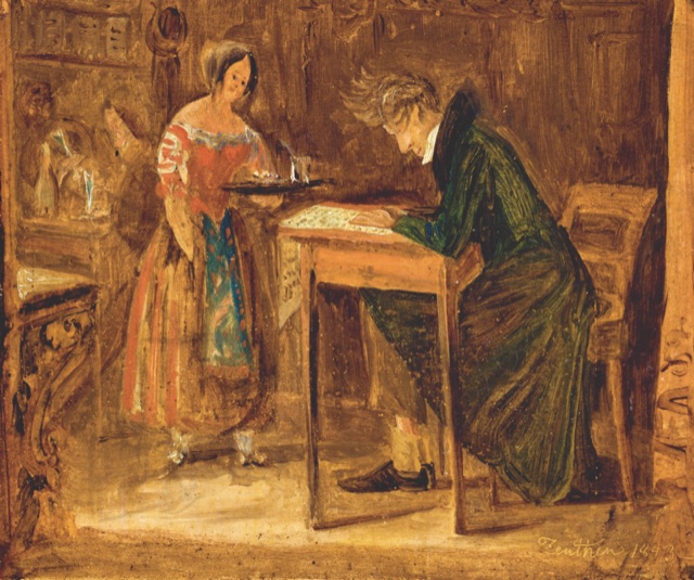 Kierkegaard at a café table, painted by Christian Olavius Zeuthen, 1843